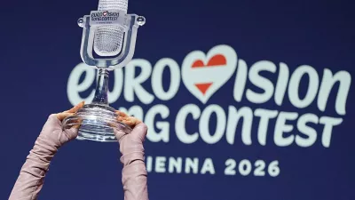 FILE - Dara from Bulgaria attends a press conference with the trophy after winning the Grand Final of the 70th Eurovision Song Contest in Vienna, Austria, on May 17, 2026. (AP Photo/Martin Meissner, File)
