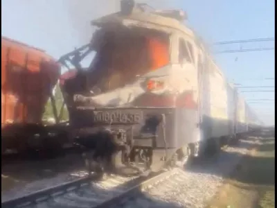 Smoke rises from a train on fire after a reported Russian drone attack, amid Russia's attack on Ukraine, in Buialyk, Odesa region, Ukraine, August 13, 2026 in this screengrab taken from a handout video. ZELENSKIY VIA TELEGRAM/Handout via REUTERS  THIS IMAGE HAS BEEN SUPPLIED BY A THIRD PARTY.