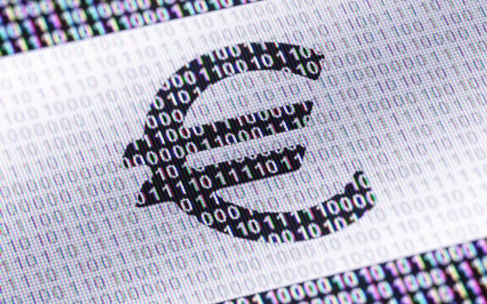 Binary code (array of bits) in the screen. 3D illustration.