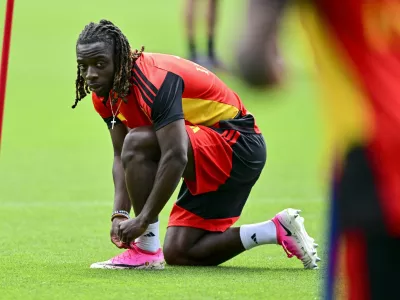 Belgium's Jeremy Doku pictured during a training session of Belgian national soccer team Red Devils in their base camp, home of the Seattle Sounders, Renton, Seattle, USA, on Friday 19 June 2026. The Red Devils prepare for their next game in the group stage of the 2026 FIFA World Cup. BELGA PHOTO DIRK WAEM,Image: 1111280931, License: Rights-managed, Restrictions: *** World Rights Except Belgium and France *** BELOUT FRAOUT, Model Release: no 