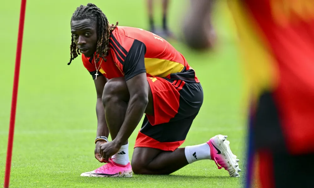 Belgium's Jeremy Doku pictured during a training session of Belgian national soccer team Red Devils in their base camp, home of the Seattle Sounders, Renton, Seattle, USA, on Friday 19 June 2026. The Red Devils prepare for their next game in the group stage of the 2026 FIFA World Cup. BELGA PHOTO DIRK WAEM,Image: 1111280931, License: Rights-managed, Restrictions: *** World Rights Except Belgium and France *** BELOUT FRAOUT, Model Release: no 