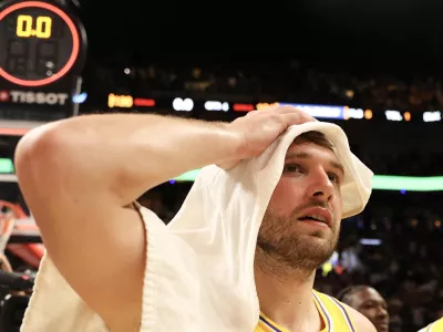 Mar 19, 2026; Miami, Florida, USA; Los Angeles Lakers guard Luka Doncic (77) after 60 point game against the Miami Heat at Kaseya Center. Mandatory Credit: Isabella Frias-Imagn Images