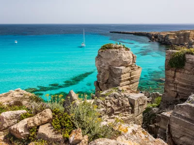 The shore in Cala Rossa, one of the beautiful bays in Favignana, one of the Aegadian Islands in Sicily