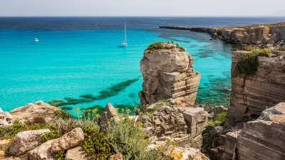 The shore in Cala Rossa, one of the beautiful bays in Favignana, one of the Aegadian Islands in Sicily