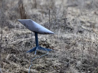A Starlink satellite internet system is set up near the frontline town of Bakhmut amid Russia's attack on Ukraine, Donetsk region, Ukraine March 8, 2023. REUTERS/Lisi Niesner