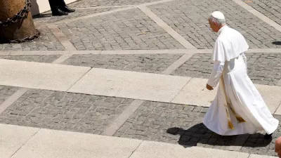 Pope Leo walks following the Angelus prayer in Piazza della Liberta in Castel Gandolfo, near Rome, Italy, August 16, 2026. REUTERS/Remo Casilli
