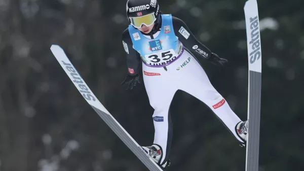 LJUBNO, Feb. 16, 2025 -- Thea Minyan Bjoerseth of Norway competes during the Women Normal Hill HS94 Individual at the Viesmann FIS Ski Jumping World Cup in Ljubno, Slovenia, Feb. 15, 2025.,Image: 964599508, License: Rights-managed, Restrictions:, Model Release: no 