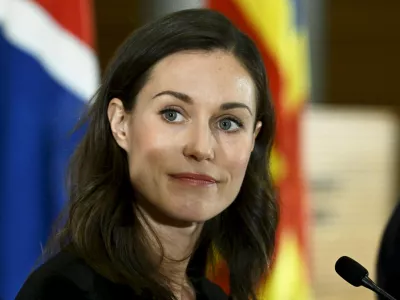 Prime Minister of Finland Sanna Marin at the press conference after the meeting of prime ministers and heads of government during the 74th Ordinary Session of the Nordic Council in Helsinki, Finland, Tuesday, Nov. 1, 2022. (Vesa Moilanen/Lehtikuva via AP)