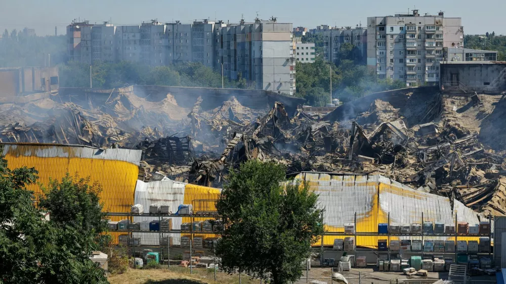 Burnt-out hypermarket following an overnight Ukrainian drone strike, in the course of the Russia-Ukraine conflict in Donetsk, a Russian-controlled city of Ukraine, August 16, 2026. REUTERS/Alexander Ermochenko   TPX IMAGES OF THE DAY