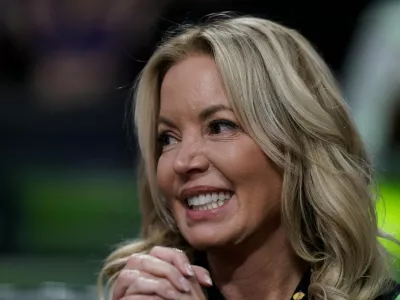 FILE - Los Angeles Lakers owner Jeanie Buss attends the team's NBA preseason basketball game against the Minnesota Timberwolves, Oct. 12, 2022, in Los Angeles. (AP Photo/Jae C. Hong, File)