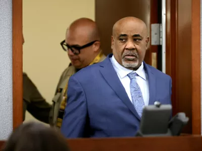 Duane Davis arrives in the courtroom for his murder trial, related to the 1996 killing of rapper Tupac Shakur, at Clark County District Court Regional Justice Center in Las Vegas, Monday, Aug. 17, 2026. (Steve Marcus/Pool Photo via AP)