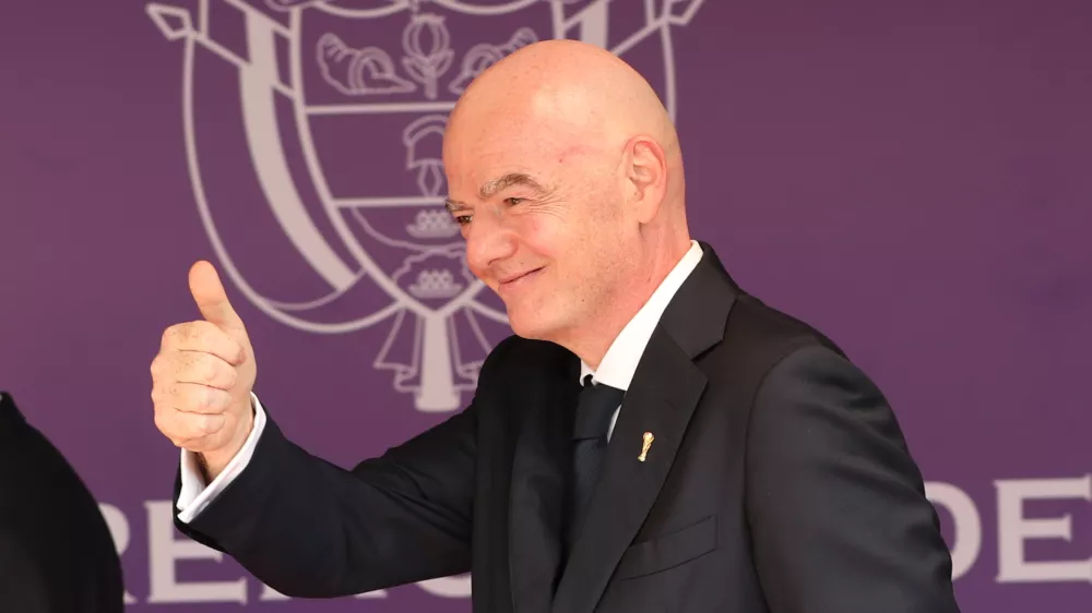 FIFA President Gianni Infantino arrives for the inauguration of Colombia's new president Abelardo de la Espriella in Cali, Colombia, Friday, Aug. 7, 2026. (AP Photo/Santiago Saldarriaga)