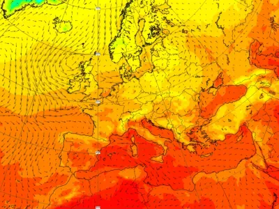 Trenutno stanje: temperatura na dveh metrih in veter na 10 metrih. / Foto: Ecmwf