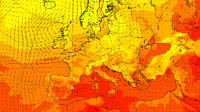 Trenutno stanje: temperatura na dveh metrih in veter na 10 metrih. / Foto: Ecmwf