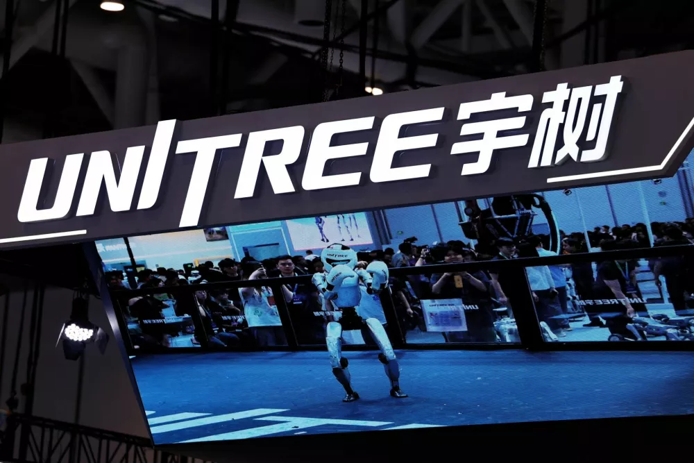 A sign of Unitree Robotics at its booth during the 2026 World Robot Conference, in Beijing, China August 19, 2026. REUTERS/Tingshu Wang
