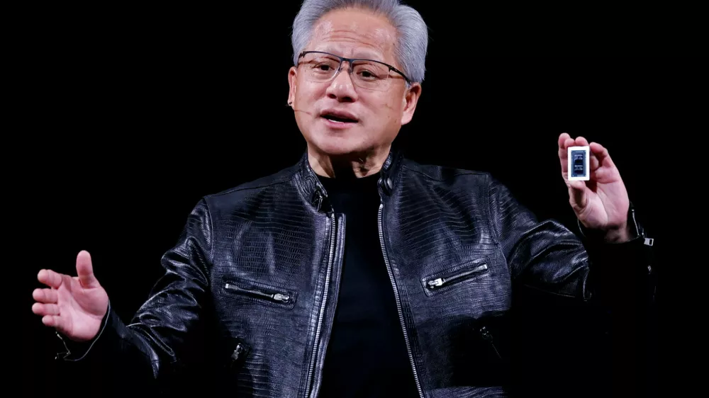 NVIDIA CEO Jensen Huang introduces the RTX Spark GPU during a keynote address on the sidelines of the annual Computex trade show in Taipei, Taiwan, June 1, 2026. REUTERS/Ann Wang