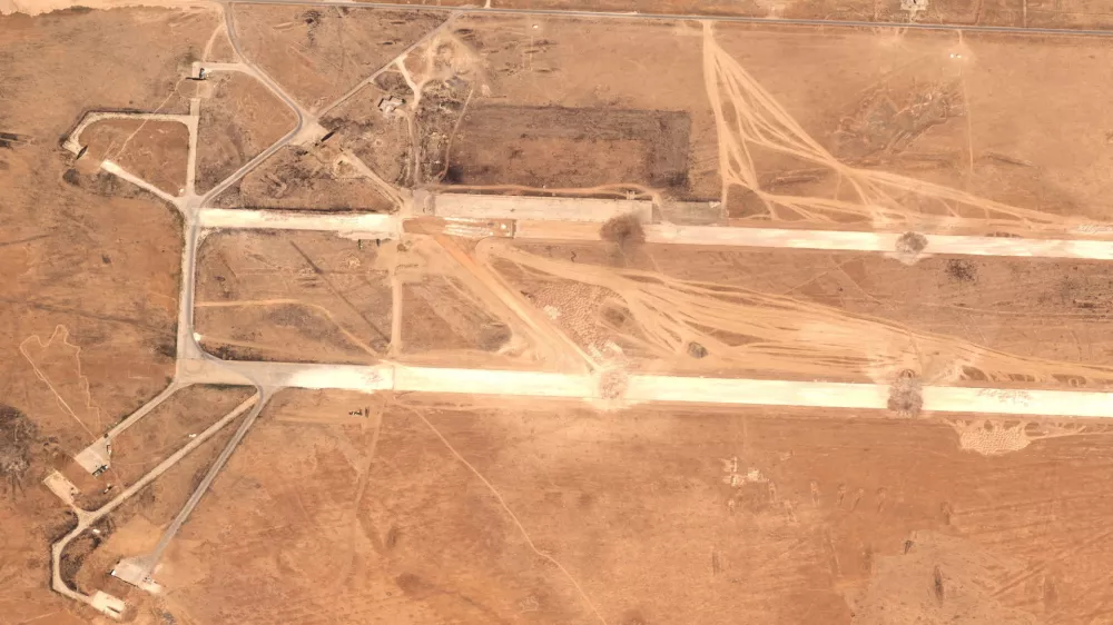 A satellite image shows craters on the runways of Abu al-Duhur airbase near Syria's Aleppo after an Israeli attack, August 19, 2026.  Pleiades Neo &copy; Airbus DS 2026/Handout via REUTERS  THIS IMAGE HAS BEEN SUPPLIED BY A THIRD PARTY. NO RESALES. NO ARCHIVES. MANDATORY CREDIT.   TPX IMAGES OF THE DAY