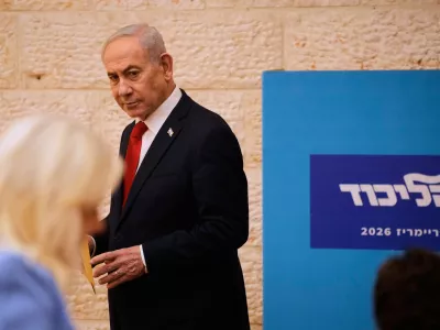 Israeli Prime Minister Benjamin Netanyahu, casts his ballot in his Likud party primary elections ahead of Israel's general election in October, in Jerusalem, Monday, Aug. 17, 2026. (AP Photo/Ohad Zwigenberg, Pool)