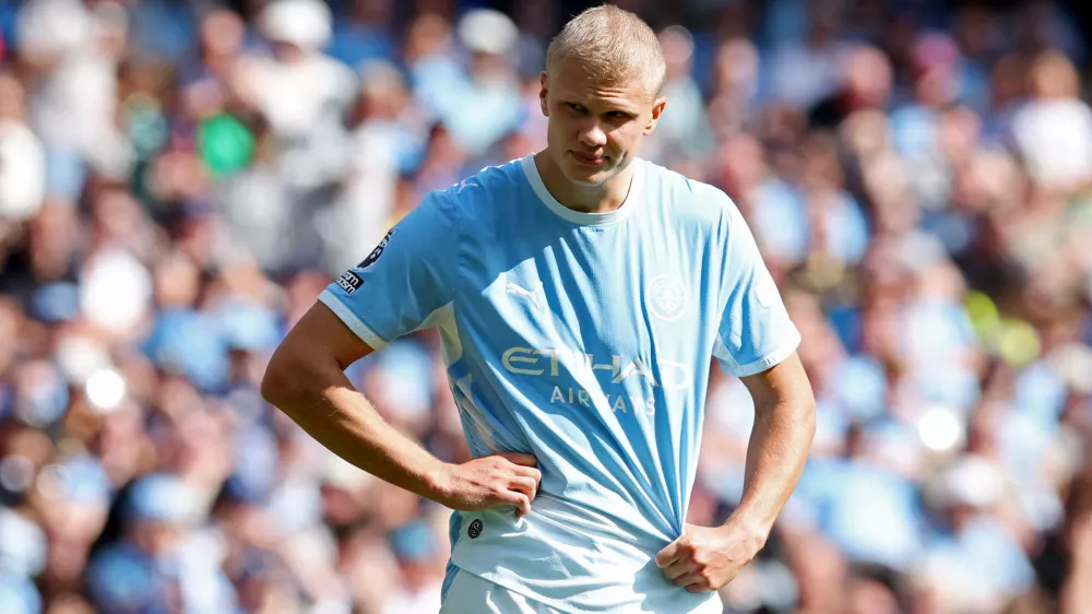 Soccer Football - Premier League - Manchester City v AFC Bournemouth - Etihad Stadium, Manchester, Britain - August 23, 2026 Manchester City's Erling Haaland reacts REUTERS/Chris Radburn EDITORIAL USE ONLY. NO USE WITH UNAUTHORIZED AUDIO, VIDEO, DATA, FIXTURE LISTS, CLUB/LEAGUE LOGOS OR 'LIVE' SERVICES. ONLINE IN-MATCH USE LIMITED TO 120 IMAGES, NO VIDEO EMULATION. NO USE IN BETTING, GAMES OR SINGLE CLUB/LEAGUE/PLAYER PUBLICATIONS. PLEASE CONTACT YOUR ACCOUNT REPRESENTATIVE FOR FURTHER DETAILS..