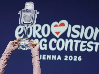 FILE - Dara from Bulgaria attends a press conference with the trophy after winning the Grand Final of the 70th Eurovision Song Contest in Vienna, Austria, on May 17, 2026. (AP Photo/Martin Meissner, File)