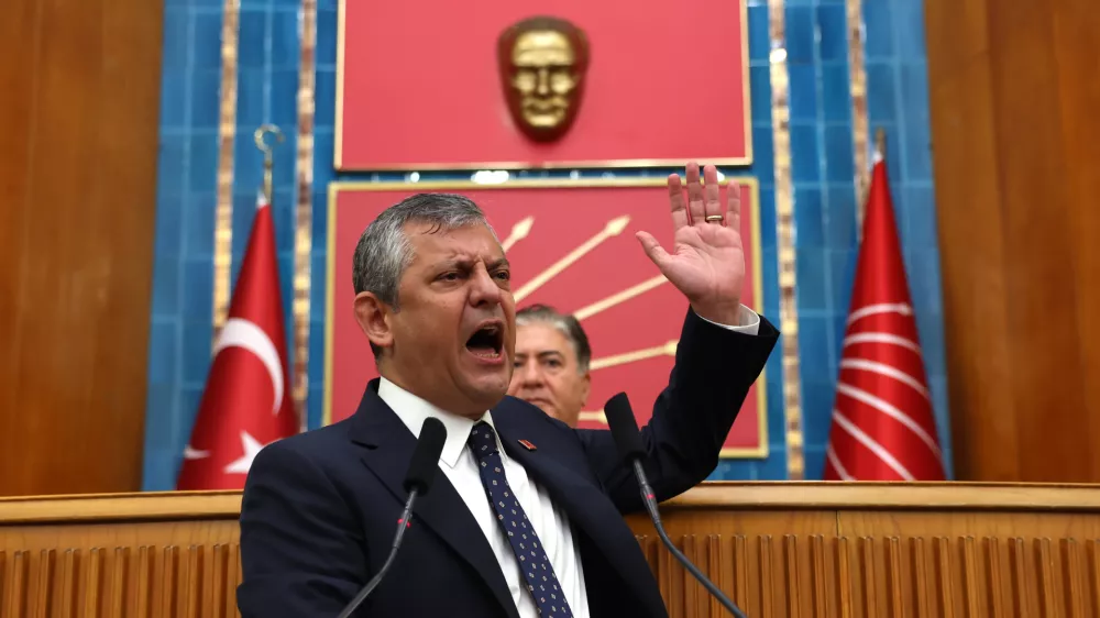 Turkey's deposed main opposition Republican People's Party (CHP) leader Ozgur Ozel addresses party's supporters during a parliamentary group meeting in Ankara, Turkey, Tuesday, July 21, 2026. (Yavuz Ozden/DIA Photo via AP)