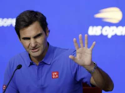 Tennis - U.S. Open - Flushing Meadows, New York, United States - August 24, 2026 Former player Roger Federer during the press conference REUTERS/Eduardo Munoz
