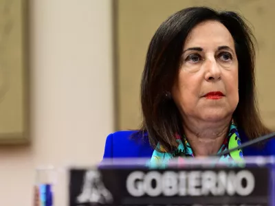 Spain's Defense Minister Margarita Robles looks on, on the day she speaks in Congress to address the mass crossing of migrants into the enclave of Ceuta in late July, in Madrid, Spain, August 25, 2026. REUTERS/Juan Barbosa