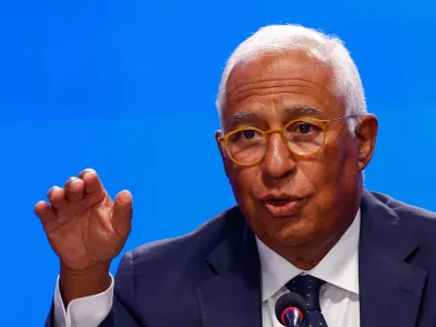 European Council President Antonio Costa speaks during a press conference following a meeting of the so-called Coalition of the Willing group, amid Russia's attack on Ukraine, in Kyiv, Ukraine August 24, 2026. REUTERS/Valentyn Ogirenko