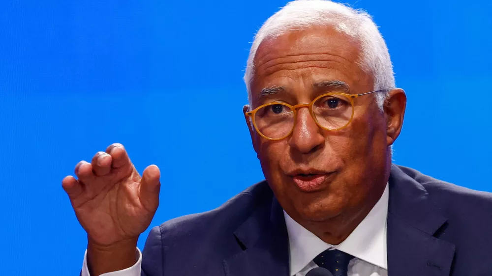 European Council President Antonio Costa speaks during a press conference following a meeting of the so-called Coalition of the Willing group, amid Russia's attack on Ukraine, in Kyiv, Ukraine August 24, 2026. REUTERS/Valentyn Ogirenko
