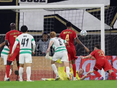 Soccer Football - UEFA Champions League - Play Off - Second Leg - LASK v Celtic - Raiffeisen Arena, Linz, Austria - August 25, 2026 LASK's Florian Flecker scores their fourth goal past Celtic's Viljami Sinisalo REUTERS/Leonhard Foeger