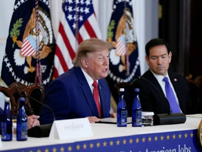 FILE PHOTO: U.S. President Donald Trump speaks next to Secretary of State Marco Rubio during an American Mining Industry Roundtable at the U.S. Department of State in Washington, D.C., U.S., August 7, 2026. REUTERS/Elizabeth Frantz/File Photo