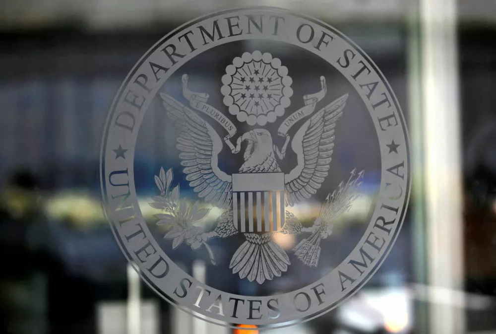 FILE PHOTO: The seal of the United States Department of State is seen in Washington, U.S., January 26, 2017.  REUTERS/Joshua Roberts/File Photo