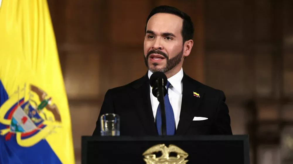 Colombia's President Abelardo de la Espriella speaks during a press conference at San Carlos Palace in Bogota, Colombia, August 25, 2026. REUTERS/Luisa Gonzalez