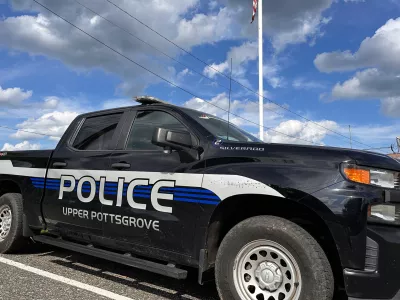 An Upper Pottsgrove Township police vehicle is seen Wednesday, Aug. 26, 2026, in Upper Pottsgrove Township, Pa. (AP Photo/Tassanee Vejpongsa)