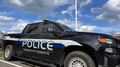 An Upper Pottsgrove Township police vehicle is seen Wednesday, Aug. 26, 2026, in Upper Pottsgrove Township, Pa. (AP Photo/Tassanee Vejpongsa)
