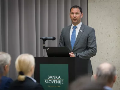 Ljubljana, Banka Slovenije.Okrogla miza Banke Slovenije o izzivih investiranja podjetij v Sloveniji.Guverner Banke Slovenije Primoz Dolenc.