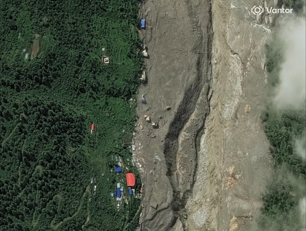 This satellite image provided by Vantor shows Timure, Nepal Friday, Aug. 28, 2026. (Satellite image &copy;2026 Vantor via AP)