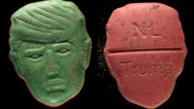 This undated photo provided by Trimbos Institute of Mental Health and Addiction shows pills that have a depiction of President Donald Trump on one side and on the other side NL and Trump stamped into the surface. (Trimbos Institute of Mental Health and Addiction via AP)