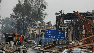 Rescuers work at the site of Friday evening's Russian drone strikes, amid Russia's attack on Ukraine, in Kyiv region, Ukraine August 30, 2026. REUTERS/Valentyn Ogirenko