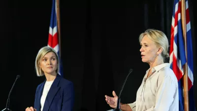 Iceland's Prime Minister Kristrun Frostadottir and Iceland's Minister for Foreign Affairs Thorgerdur Katrin Gunnarsdottir hold a press conference after Iceland rejected EU accession talks in a close-fought referendum, in Reykjavik, Iceland, August 30, 2026. REUTERS/Leonhard Foeger