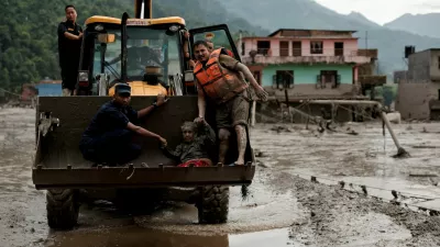 FILE PHOTO: A survivor is transported to a safer place in heavy machinery following a flash flood at Trishuli in Nuwakot district, Nepal, August 26, 2026. REUTERS/Navesh Chitrakar/File Photo