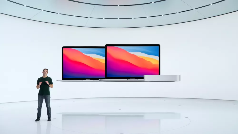 Apple's vice president of Hardware Engineering John Ternus introduces three new Macs, kicking off the company's transition to its own custom silicon for the Mac, in this still image taken from a keynote video at a special event at Apple Park, Cupertino, California, U.S., November 10, 2020. Apple Inc./Handout via REUTERS THIS IMAGE HAS BEEN SUPPLIED BY A THIRD PARTY. NO RESALES. NO ARCHIVES. NO ARCHIVES, NO NEW USES AFTER NOVEMBER 10, 2021.