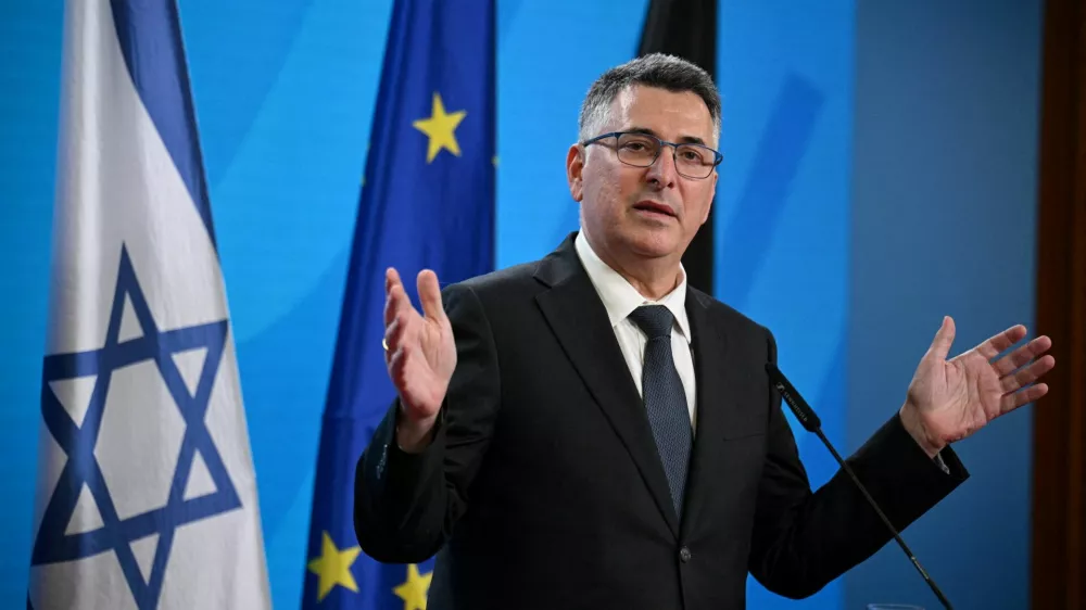 FILE PHOTO: Israeli Foreign Minister Gideon Saar holds a press conference with German Foreign Minister Johann Wadephul (not pictured) following their talks, in Berlin, Germany, May 5, 2026. REUTERS/Annegret Hilse/File Photo