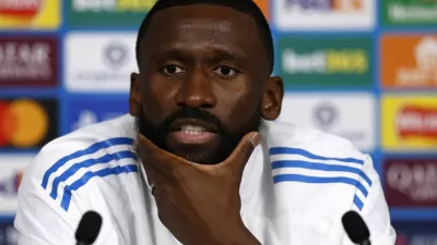 Soccer Football - UEFA Champions League - Real Madrid Press Conference - Etihad Stadium, Manchester, Britain - March 16, 2026 Real Madrid's Antonio Rudiger during press conference Action Images via Reuters/Jason Cairnduff