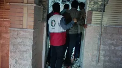 People survey damage at the site in the aftermath of a reported attack in Kuhistik, Sirik, Iran, September 1, 2026.  Iranian Red Crescent Society/Handout via REUTERS  THIS IMAGE HAS BEEN SUPPLIED BY A THIRD PARTY. NO RESALES. NO ARCHIVES. MANDATORY CREDIT.  VERIFICATION: - Building that matched corroborating eyewitness video and the road layout and electric tower nearby matched the archive and satellite imagery of the area. - Iranian media said telecommunications infrastructure and residential area were damaged after an attack on September 1. - No old results were found posted online before September 1.