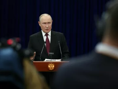 Russian President Vladimir Putin speaks during a press conference following the Shanghai Cooperation Organisation (SCO) summit in Bishkek, Kyrgyzstan September 2, 2026. Sputnik/Vyacheslav Prokofyev/Pool via REUTERS ATTENTION EDITORS - THIS IMAGE WAS PROVIDED BY A THIRD PARTY.