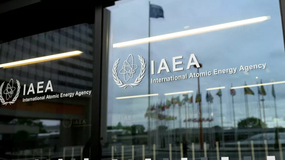 FILE PHOTO: The IAEA logo is displayed in front of the agency's headquarters in Vienna, Austria, June 5, 2026. REUTERS/Elisabeth Mandl/File Photo