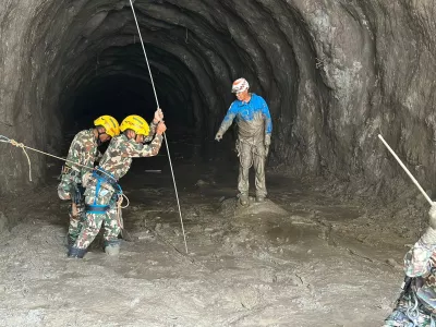 Nepal&nbsp;army soldiers work during a search and&nbsp;rescue&nbsp;operation outside a&nbsp;tunnel&nbsp;near the Hydropower Project sites, following deadly flash floods and mudslides, in Rasuwa district,&nbsp;Nepal, in this handout obtained by Reuters on September 2, 2026.&nbsp;Nepal&nbsp;Army/Handout via REUTERS THIS IMAGE HAS BEEN SUPPLIED BY A THIRD PARTY. MANDATORY CREDIT. NO RESALES. NO ARCHIVES.