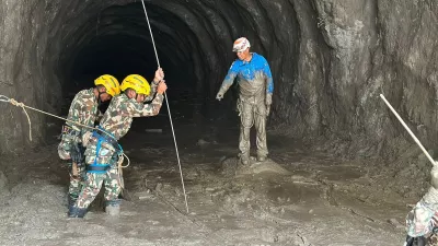 Nepal army soldiers work during a search and rescue operation outside a tunnel near the Hydropower Project sites, following deadly flash floods and mudslides, in Rasuwa district, Nepal, in this handout obtained by Reuters on September 2, 2026. Nepal Army/Handout via REUTERS THIS IMAGE HAS BEEN SUPPLIED BY A THIRD PARTY. MANDATORY CREDIT. NO RESALES. NO ARCHIVES.