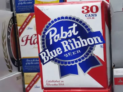 FILE - Cases of Pabst Blue Ribbon beer are stacked in a liquor store, Nov. 8, 2018, in Milwaukee. (AP Photo/Ivan Moreno, File)